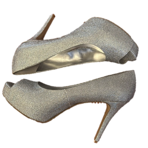 Nine West Silver Open Toe Platform Heels - Picture 3 of 13